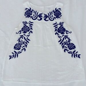 THML white and blue floral sleeveless tank top